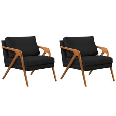 Imagem de Conjunto 2 Poltronas Sala De Estar Monique Madeira Cerejeira Preto Veludo