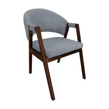 Imagem de Cadeira De Jantar Madeira Maciça Helen Premium Impermeável Mel Cinza Linho