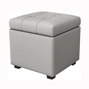 Imagem de Cubo de descanso para os pés de couro premium – banquinho cinza moderno para sala de estar e quarto, 40 x 40 x 42 cm (16 x 16 x 17 polegadas) - pufe elegante e funcional com armazenamento oculto