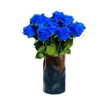 Imagem de Decorações de buquê de flores falsas decorações internas simulação de arranjo sala de estar arranjos florais mesa centro de mesa casa de fazenda (azul)