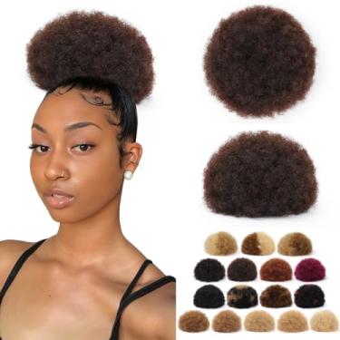 Imagem de HBKRF Afro Puff Cordão Rabo de Cavalo #02 Marrom Escuro 15 cm 100% Cabelo Humano Crespo Encaracolado Durável Natural Macio e Suave Clipe no Cordão Rabo de Cavalo