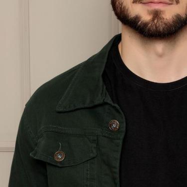 Imagem de Jaqueta Jeans Sarja Masculino Plus Size - La RosaFlor, Verde, Escuro, 
