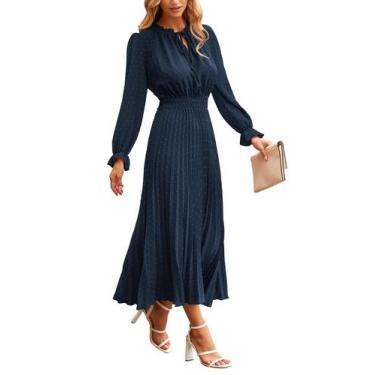 Imagem de Vestido Midi PRETTYGARDEN 2025 Poá Decote V Marinho M