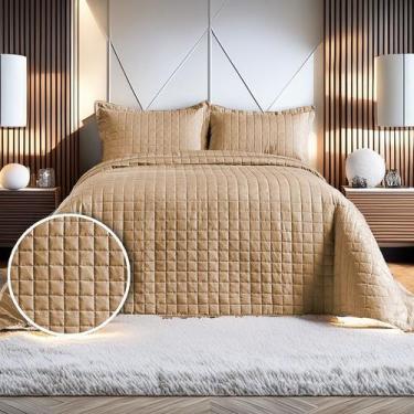 Imagem de Kit Cobre Leito Colcha King 3 Peças400 Fios Bordado Dupla Face Porta T