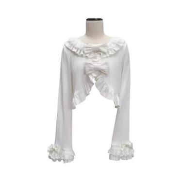 Imagem de Cardigã De Tricô Cropped Com Renda Em Coração Estilo Lolita Kawaii, Su