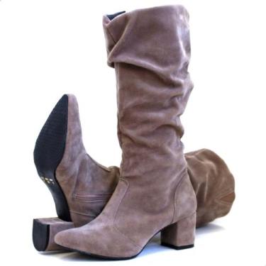 Imagem de Bota Feminina Da Moda Slouchy Couro Camurça Salto Grosso - Lirom, Cinz