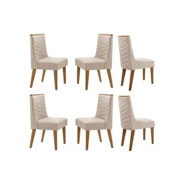 Imagem de Cadeira De Cozinha Dafne Kit 6 Un Madeira Capuccino/suede Creme - Rufato