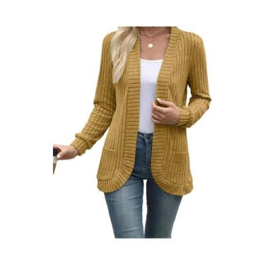 Imagem de Nova moda feminina cor sólida casual pit stripe escovado jaqueta cardi