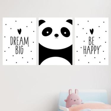 Imagem de Kit 3 Quadros Decorativos Panda - Dream Big - Be Happy