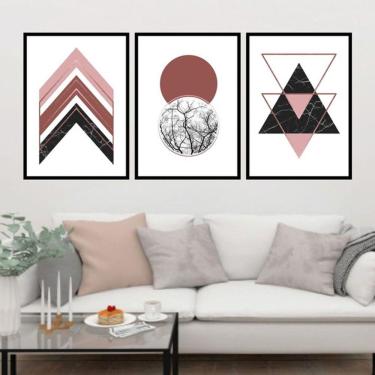 Imagem de Kit 3 Quadros Decorativos Geométrico Rosa e Gold