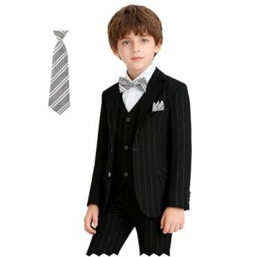 Imagem de Conjunto completo de terno de smoking listrado para meninos e festas de casamento formais, Camisa preta e branca 7 peças, 3