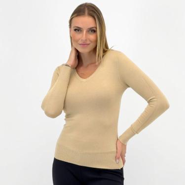 Imagem de Blusa de Lã Blue Rose Básica Gola V Feminina-Feminino