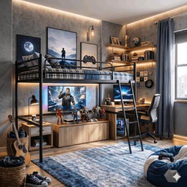 Imagem de Beliche Suspenso de Ferro Solteiro - Nick - Camas & Beliches, Preto