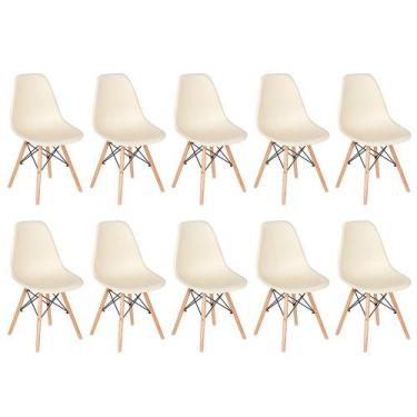Imagem de Laraz, Kit 10 cadeiras Charles Eames Eiffel DSW com pés de madeira cla