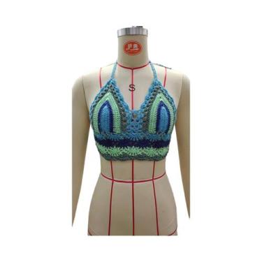 Imagem de Top De Biquíni Preto Em Crochê Para Mulheres, Maiô Triangular Vazado, 