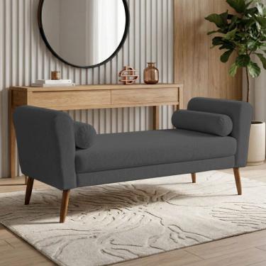 Imagem de Puff Recamier Estofado para Quarto Itália 120cm com Pés Palito Bouclê Cinza Escuro - De...