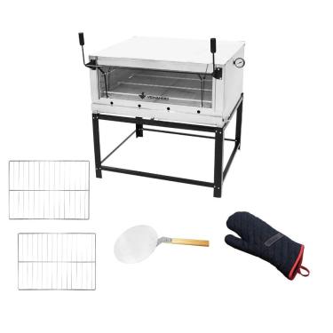 Imagem de Forno Gás Industrial Pedra Roma Inox 90 Firi90 + 2 Grades Extra + Luva Térmica + pá Piz...