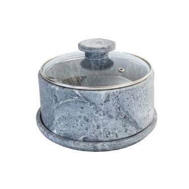 Imagem de Boleira e Queijeira AF1013INDSJ para Servir Bolos e Queijos em Pedra Sabão com Tampa de Vidro 12x20cm Industria São Jose