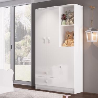 Imagem de Conjunto Quarto de Bebê Lua com Roupeiro 3 Portas 2 Gavetas em MDP Branco Percasa Móveis