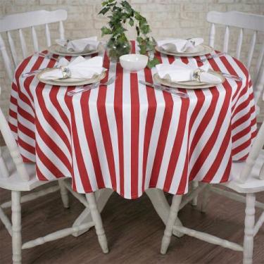 Imagem de Toalha de Mesa Redonda em Tecido Jacquard Estampado Listrado Vermelho,