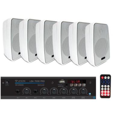 Imagem de Kit Som Ambiente 500w 4 Canais Rc7000bt + 6 Caixas 70w Leson - Branco,