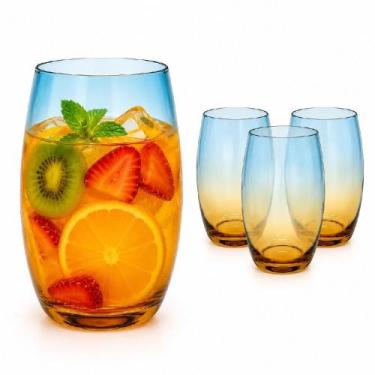 Imagem de Kit 3 copos de vidro grande degrade 475ml ambar bebidas drinks suco ag