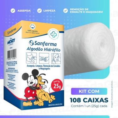 Imagem de Algodão Hidrófilo Sanfarma Disney Mickey Rolo 25g 108 Caixas