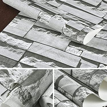 Imagem de WSWJDW 3D Tijolo Pedra Papel De Parede Vintage PVC À Prova D 'Água Retro Papel De Parede Texturizado Rústico Decoração De Casa Sala De Estar Café Bar Adesivos De Parede, 2,53cmx10m