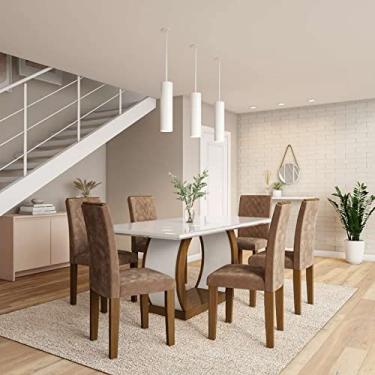 Imagem de Conjunto de Mesa de Jantar com 6 Cadeiras Estofadas Eva Animalle Off White e Chocolate