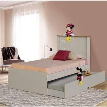 Imagem de Cama De Solteiro Bibox Barcelona Off White Com Madeira Com Auxiliar  T