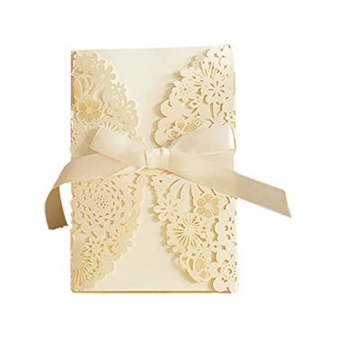 Imagem de Wemay 10 peças oco para fora convites de casamento cartões com s bowknot para casamento chuveiro nupcial noivado cartão aniversário presente de aniversário dos namorados para sua mãe esposa amantes