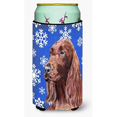 Imagem de Caroline's Treasures SC9594TBC Irish Setter Blue Snowfloke Winter Tall Boy Beverage Isolador isolante de bebidas abraçadeira, menino alto, multicolorido