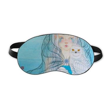 Imagem de Blue White Owl Girl Chinese Style Aquarela Sleep Eye Shield Soft Night Blinfold Shade Cover