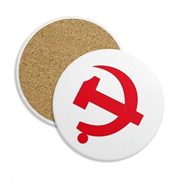 Imagem de Caneca de porta-copos com símbolo vermelho do comunista chinês com pedra absorvente de proteção de mesa