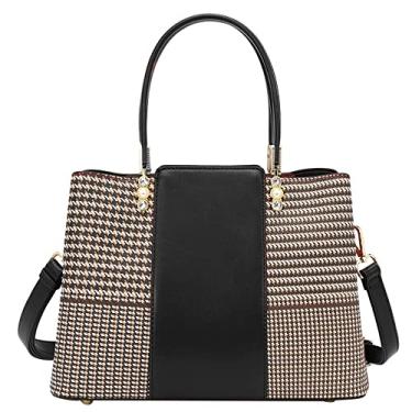 Imagem de Bolsa feminina de couro legítimo, xadrez, elegante, alça superior, bolsa tiracolo feminina, Preto