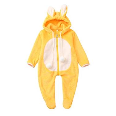 Imagem de Macacão infantil menino bebê meninos meninas inverno bonito orelha lã zíper macacão quente roupa exterior (amarelo, 12-18 meses)