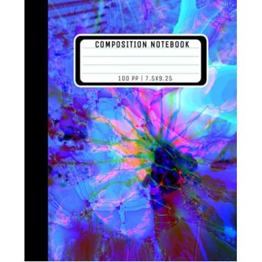 Imagem de Caderno de composição: Caderno de papel pautado largo: Galaxy Tie Dye azul roxo neon rosa preto diário diário para meninas crianças adolescentes estudantes... Waldorf Home School + College Writing