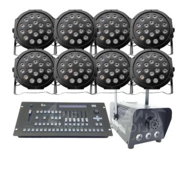 Imagem de Kit 8 Par Led 18 Leds + Máquina De Fumaça 600W + Mesa Pilot