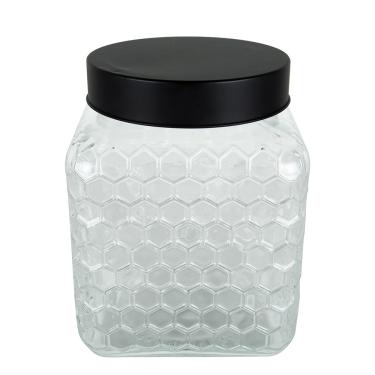 Imagem de Pote de vidro transparente colméia 13 cm x 16 cm com tampa cor preta - 1,8 litros
