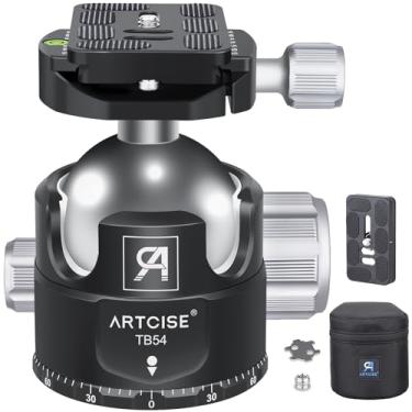 Imagem de Cabeça esférica de tripé de perfil baixo de 54 mm com 2 placas de liberação rápida Arca Swiss, cabeça esférica panorâmica rotativa 360 de alumínio CNC profissional para câmeras DSLR monopé, controle