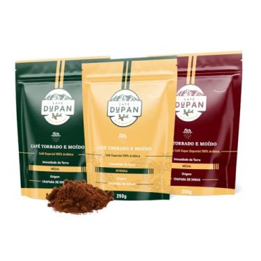 Imagem de Café Dupan 100% Arábica Kit 3 Pacotes Desgustação Moído 250g (Torra Intensa, Média, Especial)