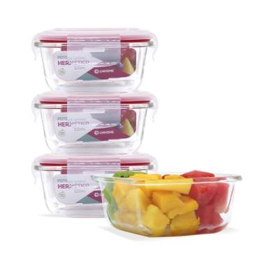 Imagem de Conjunto 4 Potes Vidro Hermético Marmita Mantimentos 320ml (Vermelho)