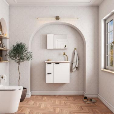 Imagem de Gabinete para Banheiro em Madeira Margarida 60 Branco/Tamarindo