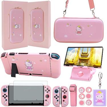 Imagem de GUTIAL Accessories Bundle for Nintendo Switch - Cute Kawaii NS Accessories kit for Grils Boys Kids with Travel Carrying Case and Cartoon Dockable Protective Cover Case, Screen Protector, Stand - Pink