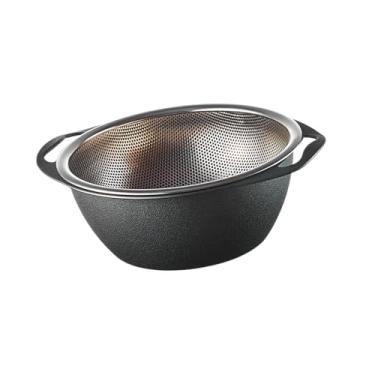 Imagem de Generic Cesta de aço inoxidável da malha fina da cesta do arroz, cesta multiuso portátil do dreno vegetal, escorredor do alimento para o fruto do arroz da, preto M