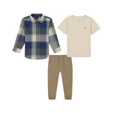 Imagem de Nautica Conjunto de 3 peças para bebês/camisetas/jogger de tecido, xadrez/tartaruga/caramelo, xadrez/rola/caramelo, 12 Meses