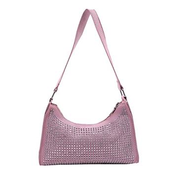 Imagem de RARITYUS Bolsa feminina com strass brilhante nas axilas, bolsa de ombro, bolsa de ombro clutch para noite e festa de casamento, rosa, One Size