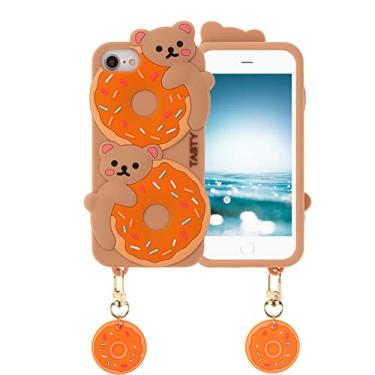 Imagem de Capa 3D de urso rosquinha fofa para iPhone SE 2022/SE 2020, 3D desenho fofo donut urso personagem crianças meninas mulheres capa de borracha de silicone macio para iPhone SE 2022/SE 2020/6 6S 7 8 4,7