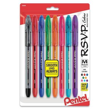 Imagem de Pentel BK91CRBP8M R.S.V.P. Caneta esferográfica, 1 mm, barril sortido, tinta sortida, conjunto com 8