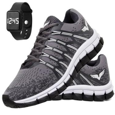 Imagem de Tênis Masculino Corrida Caminhada Veloz + Relogio - GP, Cinza, 38, Mas